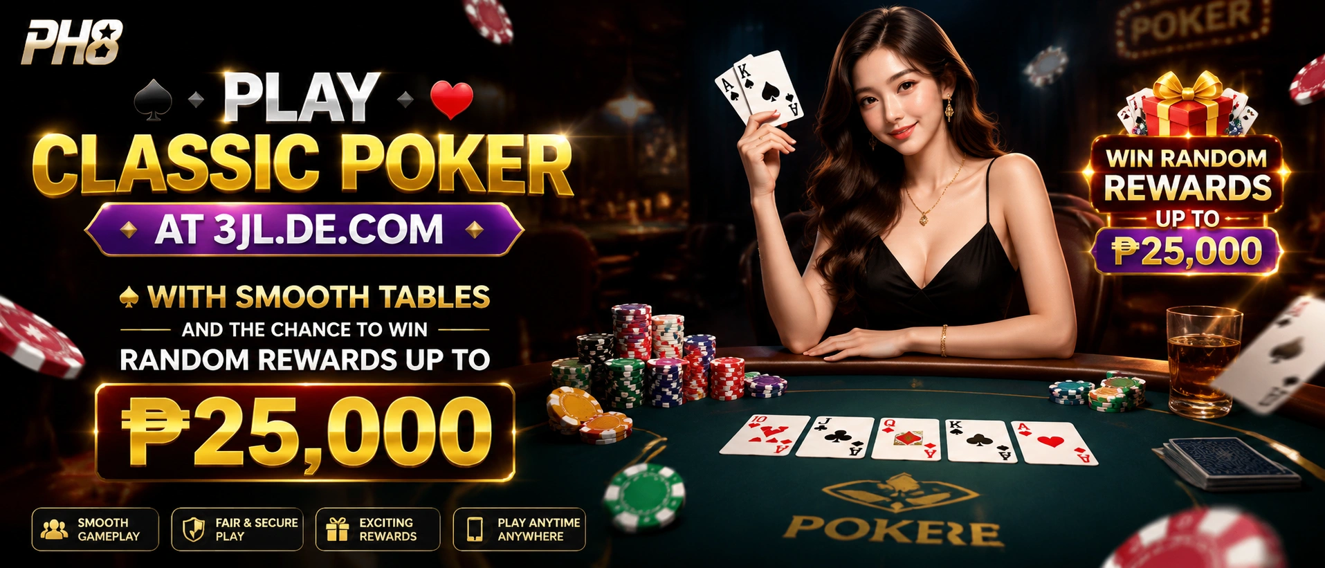 3JL Poker table lobby on a mobile-friendly layout